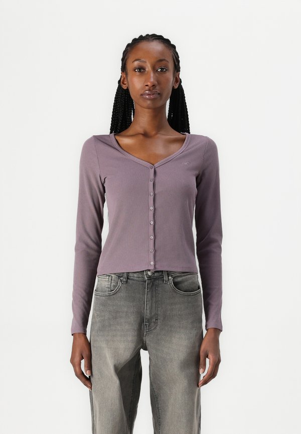 Ribbed Seamless Fabric Button-Through Top - Cardigan - moonscape