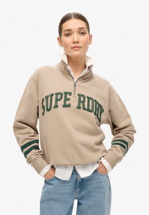 Superdry ATHLETIC ESSENTIALS APPLIQUE HALF ZIP - Sweatshirt - cobblestone grey