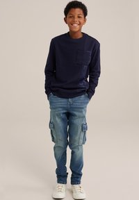 WE Fashion M-SIDESTRIPE - Mikina - blue