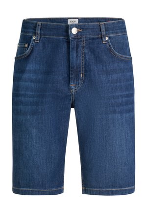 Shorts en denim bleu foncé avec fermeture à bouton et zip à l'avant, passants pour ceinture, et poches avant, étiquetés "JOOP! Jeans" sur la ceinture.