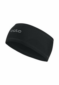 Bandeau de sport noir en tissu extensible de la marque Odlo, avec des coutures visibles et un motif de ventilation texturé.