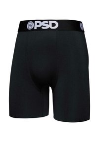 Crne bokserice izrađene od rastezljivog materijala, s kontrastnim bijelim "PSD" logotipom na elastičnom pojasu. Glatka tekstura, prilagodljiv dizajn.