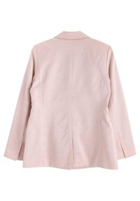 Blazer rosa chiaro con una sola fessura posteriore, colletto a punta e maniche lunghe. Realizzato in tessuto morbido con una vestibilità su misura.