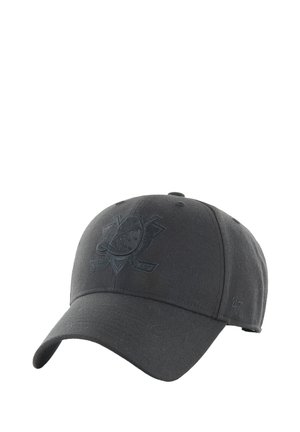 Casquette de baseball noire avec un logo brodé sombre discret représentant des crosses de hockey croisées et un palet sur le devant.