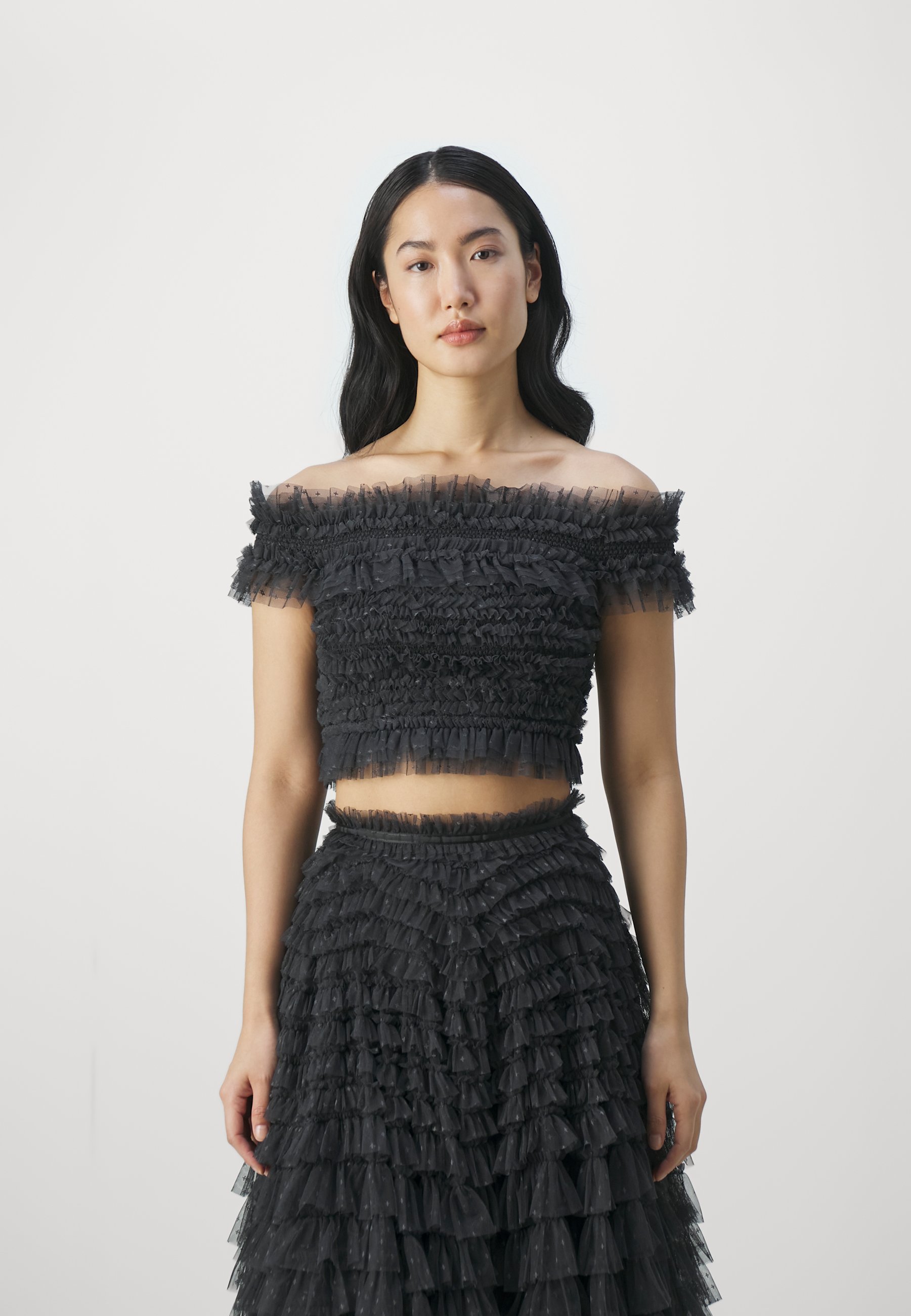 black off the shoulder smocked top