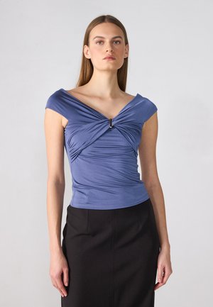 OFF SHOULDER DRAPED TOP - T-shirts - dark blue