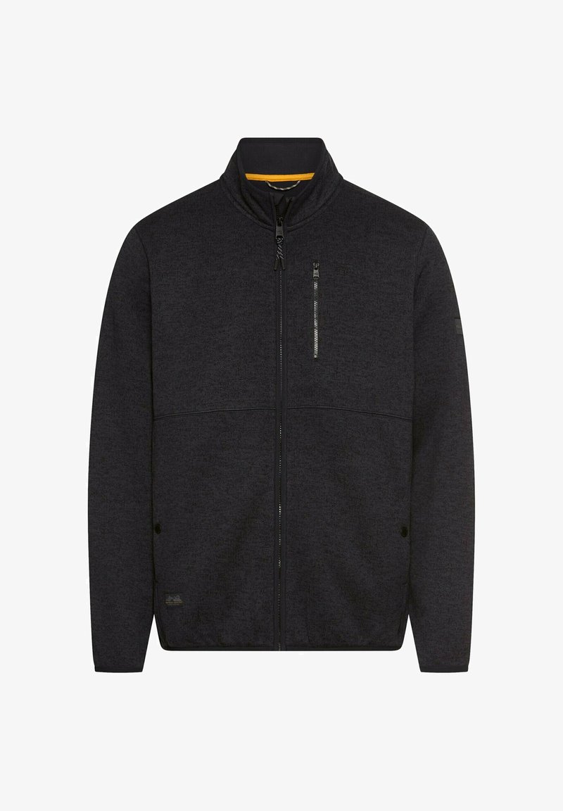 Veste zippée gris foncé avec un col haut, en tissu texturé, poches avant et un petit logo sur la manche. Poche zippée sur la poitrine incluse.