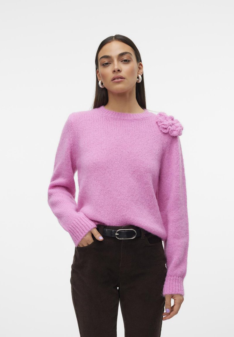 Vero Moda VMADIA ONECK FLOWER - Pulover - fuchsia pink