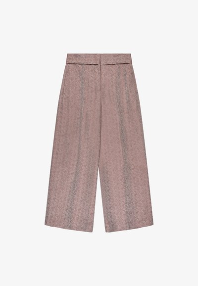 Pantaloni cropped a gamba larga e vita alta in rosa polveroso con un motivo testurizzato sottile e dettagli con spacco laterale.