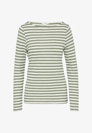 Langarm-T-Shirt mit horizontalen grün-weißen Streifen, Rundhalsausschnitt, weichem Baumwollmaterial und lässiger Passform.