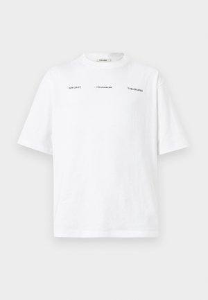 White short-sleeve t-shirt with small black text "HZW (26-27)," "Holzweiler," and "'TABLESCAPES" across the chest, displayed on a plain background.
