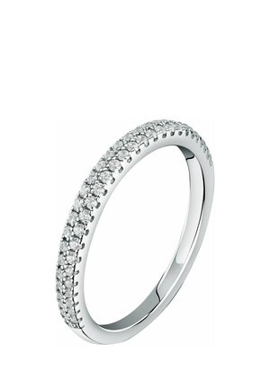 Weißgoldring mit einer durchgehenden Reihe kleiner, runder Diamanten entlang des Ringbands und einer polierten, glatten Innenseite.