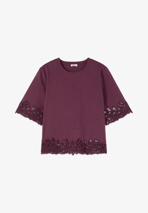 Oltre, T-SHIRT CON DETTAGLI IN MACRAMÉ - T-shirt con stampa - viola