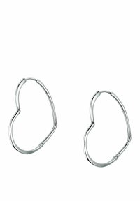 Sølv hjerteformede hoop øreringe med en glat, poleret overflade og et buet design. Letvægts og minimalistisk i stil.