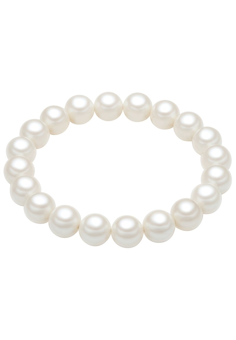 Brățară cu perle rotunde, realizată din perle albe, netede și strălucitoare, montate uniform, evidențiind dimensiuni și strălucire constante.