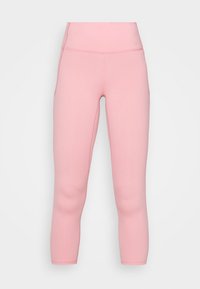 Rosa korta leggings gjorda av stretchigt tyg, med hög midja och en jämn textur, utan synliga mönster eller detaljer.