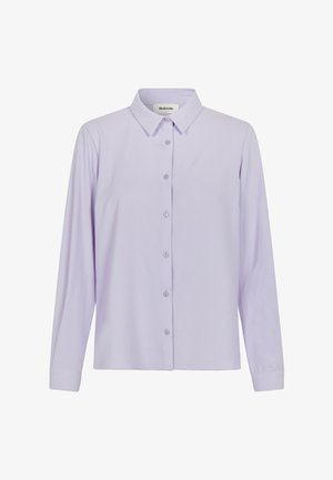 Lilac pogā mizio krekls ar klasisku jaku, garām piedurknēm un atbilstošām pogām. Gluda auduma ar vieglu spīdumu un brīvu piegriezumu.