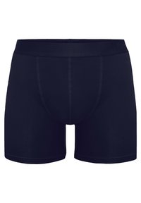 Laivastonsinisiä bokserialushousuja, jotka on valmistettu pehmeästä puuvillaseoksesta. Ne tarjoavat tiukan istuvuuden, joustavan vyötär�ön ja kontrastivärisiä ompeleita.