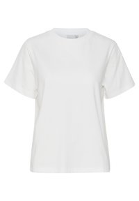 Witte katoenen t-shirt met korte mouwen, ronde halsontwerp en een ontspannen pasvorm. Gladde textuur en geen zichtbare patronen of accenten.