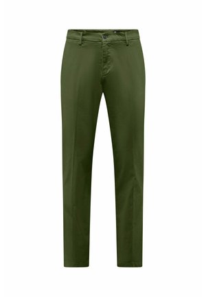 Groene chino's gemaakt van katoen, met een recht model, knoopsluiting en traditionele vijf-zakken styling. Zachte textuur.