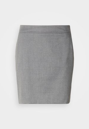 Gray pencil skirt with a smooth fabric texture, fitted shape, and a clean waistband, featuring a classic design suitable for formal settings.