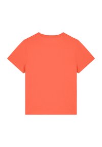 Kurzarm-T-Shirt in kräftigem Koralle, aus weichem Stoff mit Rundhalsausschnitt und normaler Passform. Keine sichtbaren Muster oder Akzente.