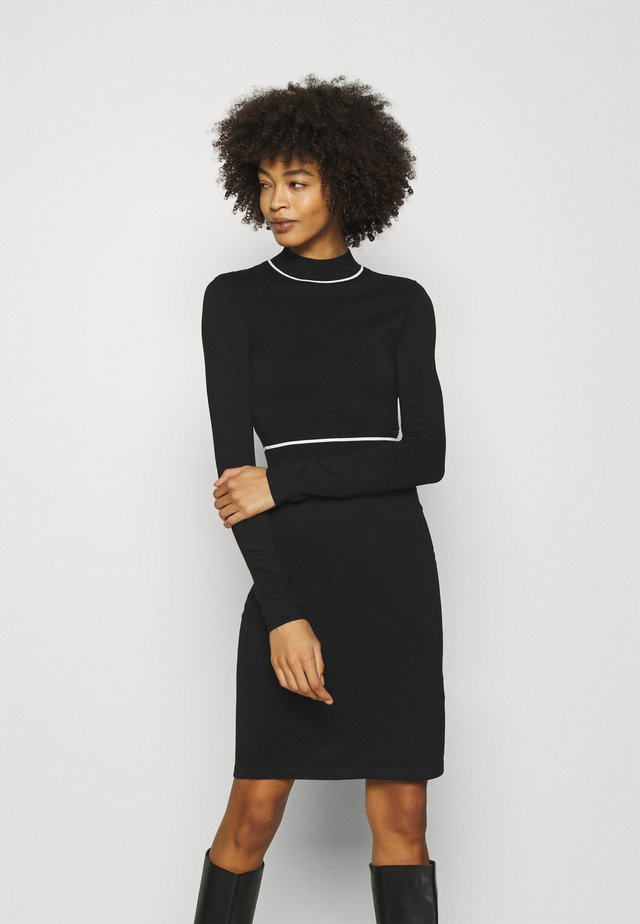 CONTRAST PIPING CINTURED MINI DRESS - Gebreide jurk - black / white