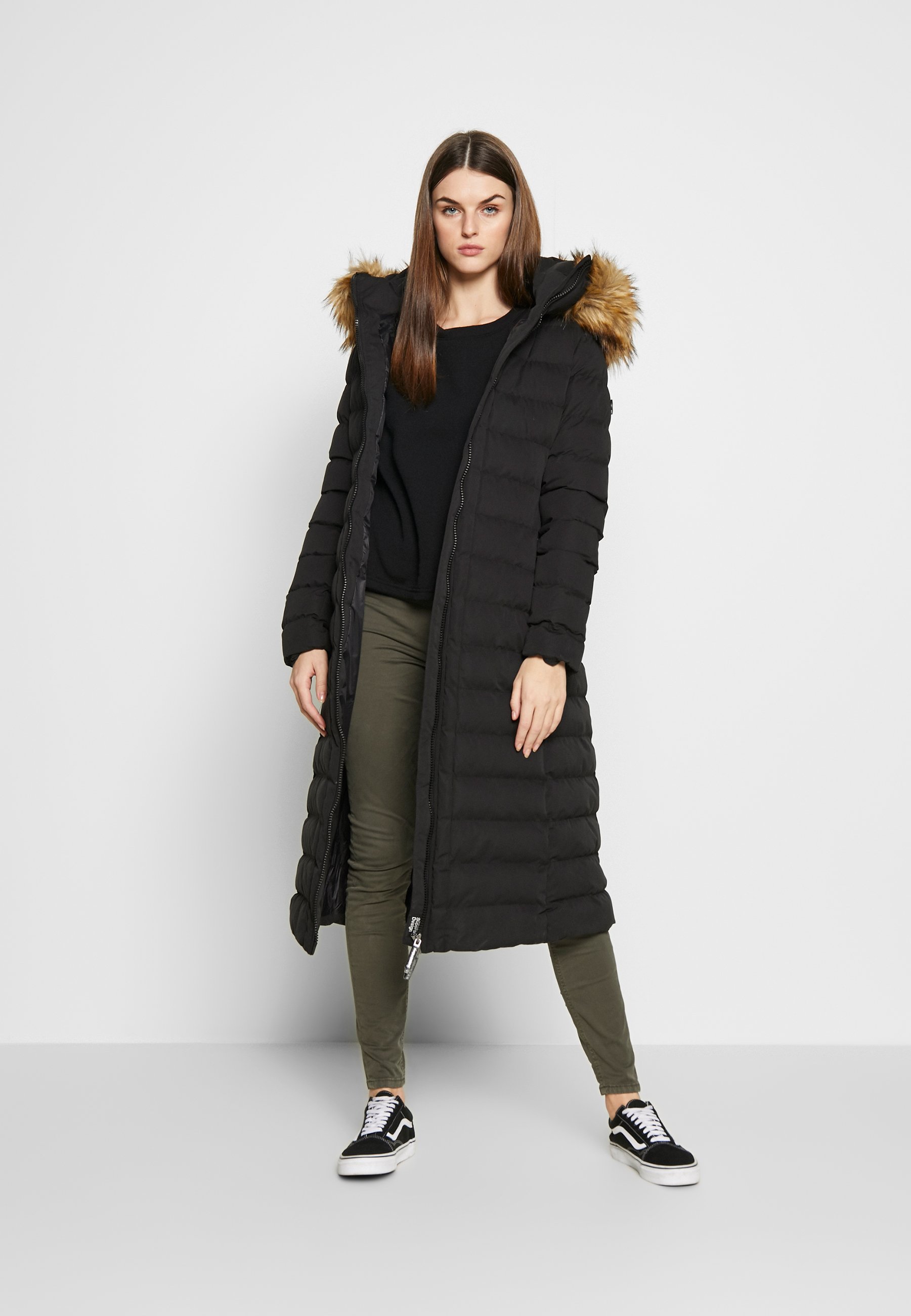 superdry arctic long puffer coat black