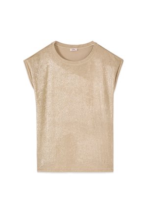 Oltre, T-SHIRT EFFETTO METALLIZZATO - Blusa - beige
