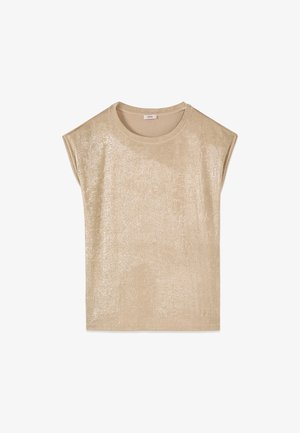 Oltre, T-SHIRT EFFETTO METALLIZZATO - Blusa - beige