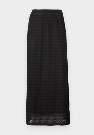 Fustă midi neagră cu un model texturat de tip fagure și un brâu elastic lat. Poala are detalii ondulate pentru un plus de design.