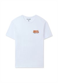 T-shirt bianco in cotone con una vestibilità rilassata. Presenta una piccola grafica multicolore "Ramen Noodle" nella zona sinistra del petto. Taglia XL.