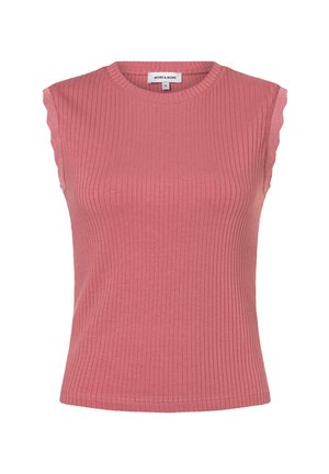 Ärmelloses, geripptes Stricktop in staubigem Rosa mit rundem Ausschnitt und dezenten welligen Rändern an den Schulternähten.