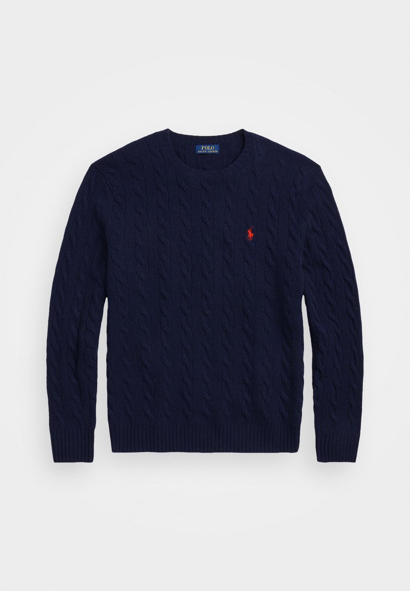 Ralph lauren navy blue crew neck cable knit sweater Clearance