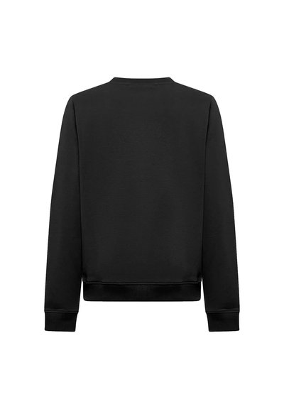 Felpa nera con un design semplice, collo rotondo, polsini e orlo a costine. Realizzata in un morbido materiale testurizzato. Vista posteriore semplice.