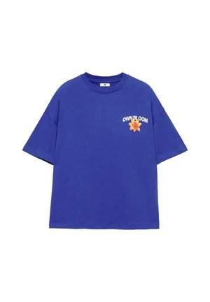 PULL&BEAR, OVERSIZE SHORT SLEEVE WITH FLORAL GRAPHIC - T-SHIRT - T-shirt imprimé - dark blue