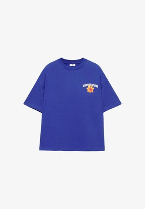 PULL&BEAR, OVERSIZE SHORT SLEEVE WITH FLORAL GRAPHIC - T-SHIRT - T-shirt imprimé - dark blue