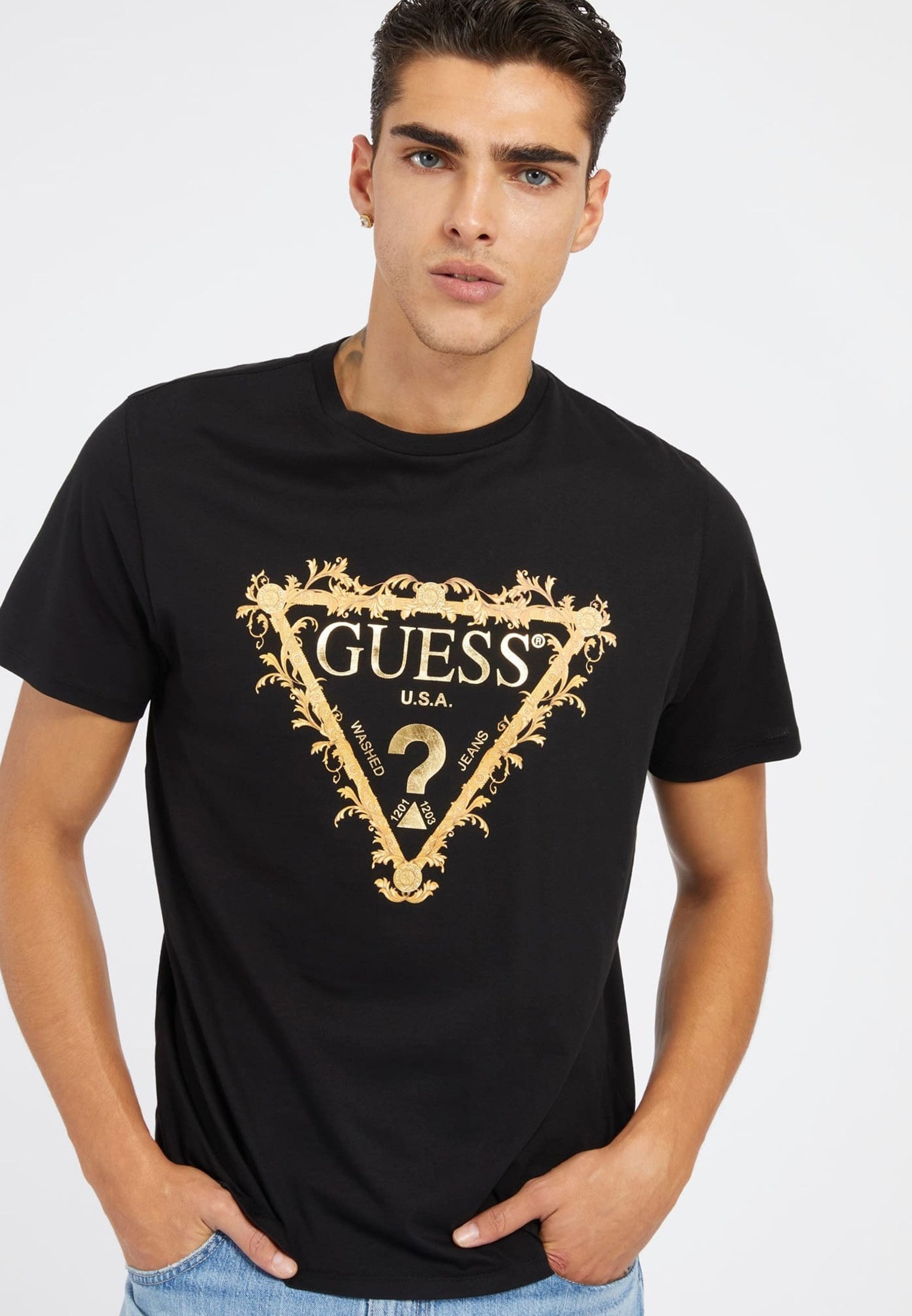 Camiseta Guess Gold Tiger Hombre Negras Argentina Camiseta Guess
