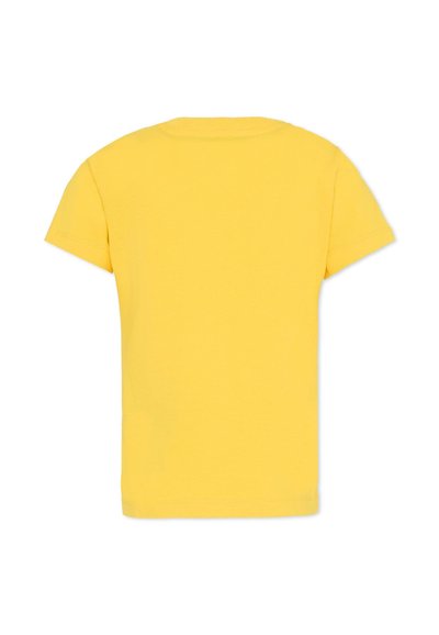 T-shirt jaune à manches courtes en coton doux, avec un col rond et un design simple sans motifs ni graphiques.