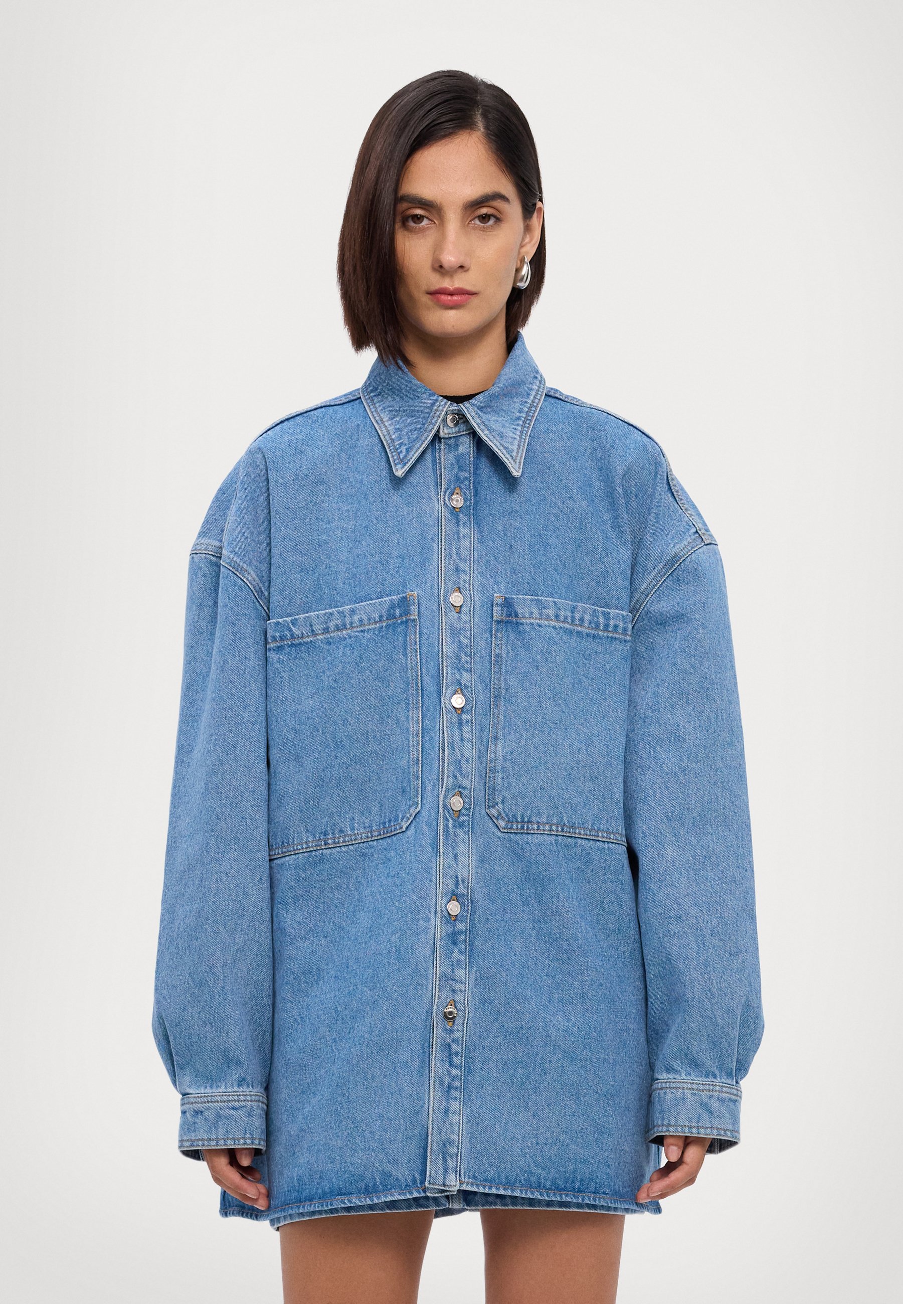 Nanushka BEAUX - Denim jacket - mid blue/black/blue - Zalando