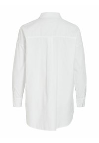 Camisa blanca de manga larga con cuello, pliegue trasero y puños abotonados. Hecha de una tela suave con un corte holgado y relajado.