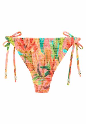FLORAL SHIRRED TIE SIDE - Bikinialaosa - coral pink floral