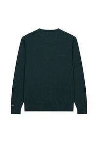 Dunkelgrüner Sweatshirt aus Baumwollmischung, mit Rundhalsausschnitt, langen Ärmeln, gerippten Bündchen und Saum, sowie einem kleinen Logoakzent am Ärmel.