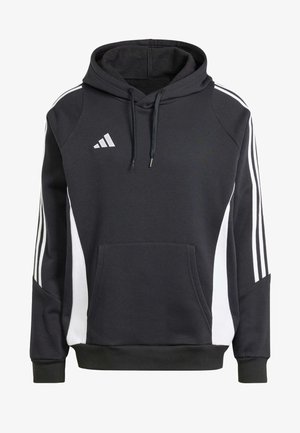 Juodas gobtuvas su baltais šonais ir trimis baltomis juostelėmis ant kiekvieno rankovės. Pagamintas iš minkštos medžiagos, su priekinėmis kišenėmis ir raišteliais.