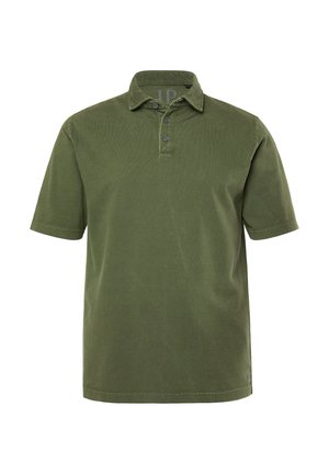 Groene polo met korte mouwen van textuurkatoen, voorzien van een kraag, een drievoudige knoopsluiting en een klein logo op de zoom.