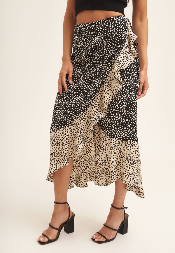 ANIMAL MIX PRINT RUFFLE  - Wrap skirt