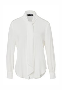Witte blouse van lichtgewicht stof, met lange mouwen, een puntige kraag en een strikdetail bij de hals. Glad textuur, ontspannen pasvorm.