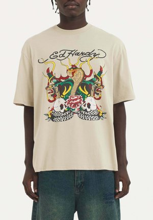 SNAKE SKULL FIRE - Print T-shirt - beige