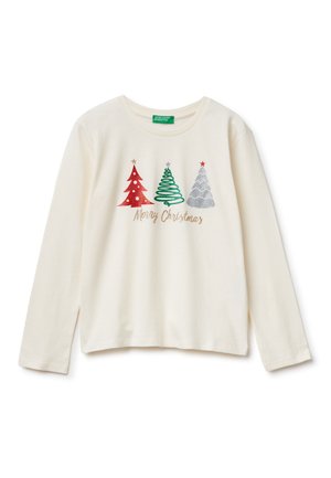 WATER PRINT AND GLITTER ON THE FRONT - Top s dlouhým rukávem - white