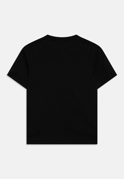 T-shirt nera a maniche corte in cotone. Caratterizzata da un collo rotondo e un design semplice senza motivi o grafiche. Texture liscia.